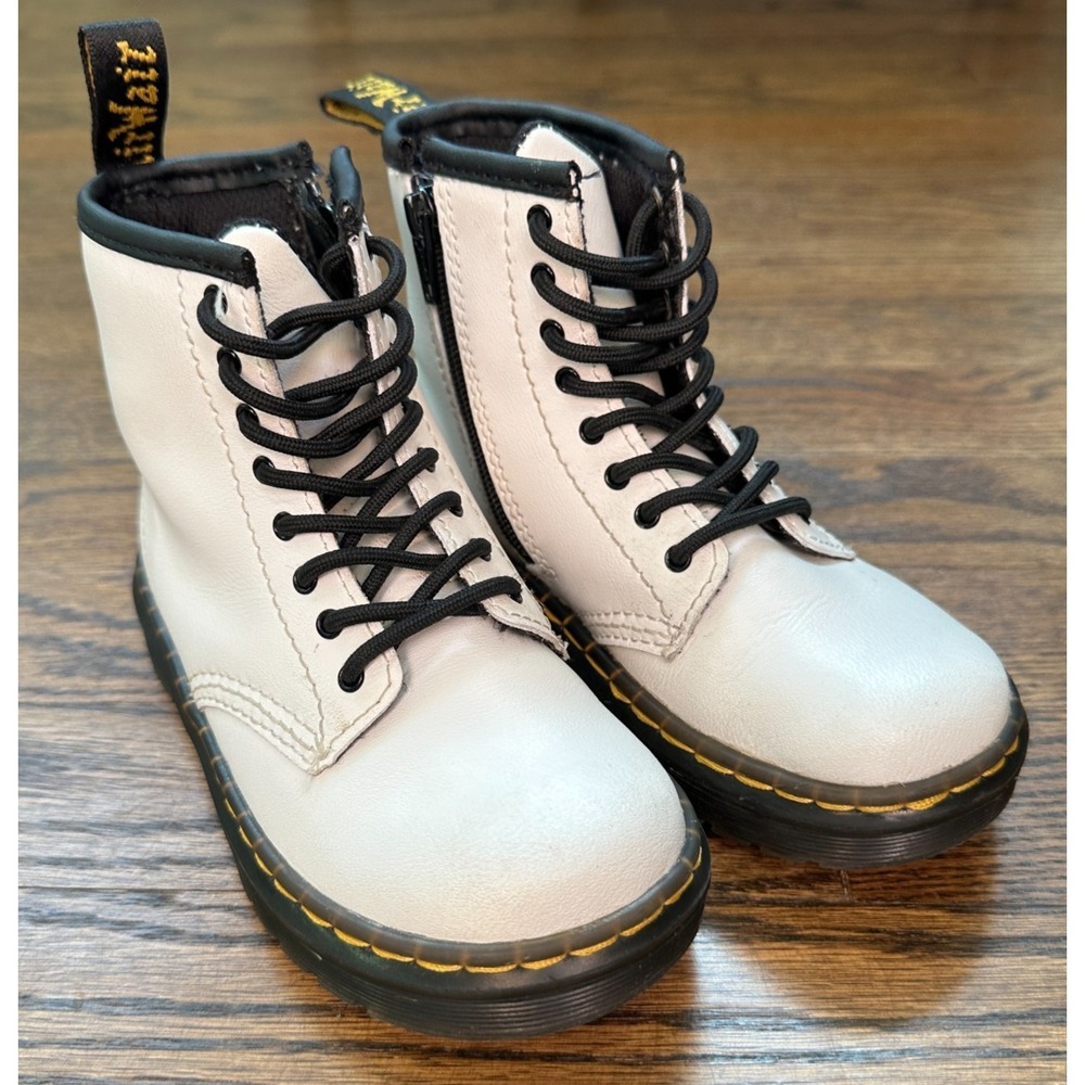 Dr Martens Zavala T White Leather Combat Boots Toddler 10 Zip Up Ankle Boots